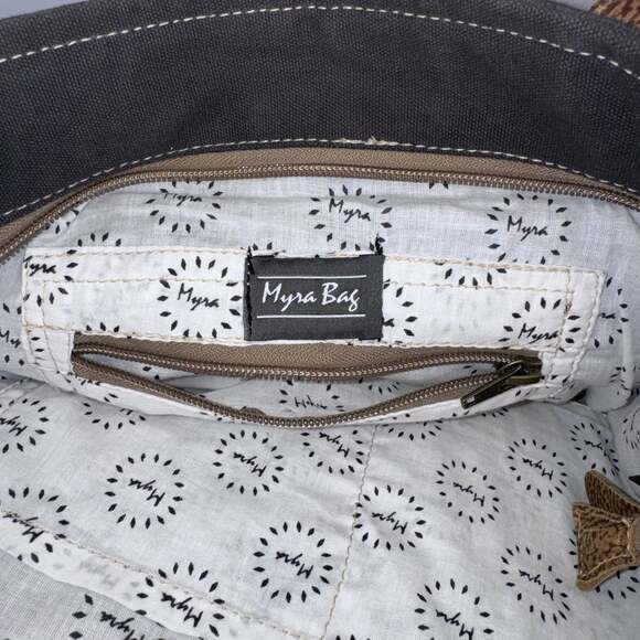 Myra Bag Canvas Faux Leather Tote Shoulder Bag Large Boho - Picture 6 of 9